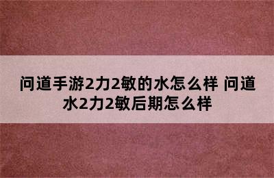 问道手游2力2敏的水怎么样 问道水2力2敏后期怎么样